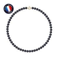 PERLINEA - Collier Perle de Culture d'Eau Douce AAA+ - Ronde 8-9 mm - Noire - Or Jaune - Bijoux Femme