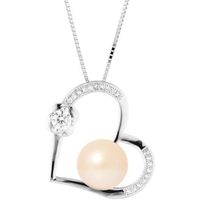 PERLINEA - Collier Love - Perle de Culture d'Eau Douce AAA+ - Bouton 9-10 mm - Rose Naturel - Argent 925 Millièmes - Bijoux Femme