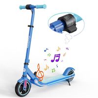 GeekMe Trottinette électrique pour Enfants - Vitesse réglable - 200W - Néons colorés - Musique Bluetooth - Haut-Parleur Bleu