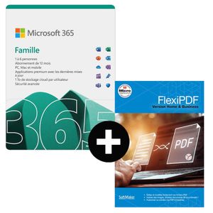BUREAUTIQUE À TÉLÉCHARGER Pack Microsoft 365 Famille + FlexiPDF Home & Busin