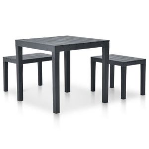Ensemble table et chaise de jardin Table de jardin avec 2 bancs Plastique Anthracite Dilwe7314126957104