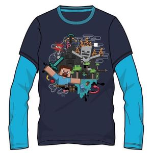 T-SHIRT t-shirt enfant Minecraft manches longues bleu creeper 128