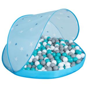 PISCINE À BALLES Tente de jeux pour enfant Selonis - Château Bleu Conque, Blanc-Gris-Turquoise + 200 balles colorées