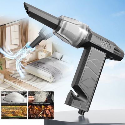 Chuboor Aspirateur à main, sans fil, rechargeable, puissant mini aspirateur à main avec souffleur d'air, gonfleur, pompe, lumière LED et SOS 6 en 1 pour nettoyage extérieur de voiture (P13 blanc