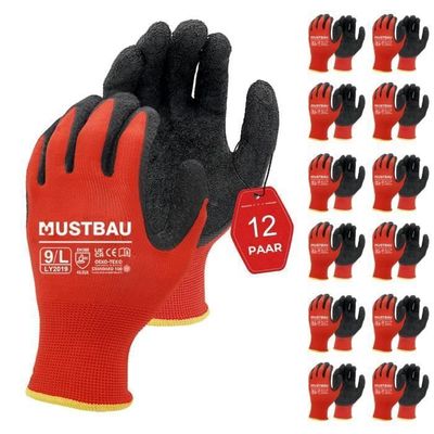 Lot 12 Paires Gants Enduits Latex Crêpe Taille T10 - Jaune, Unisexe, Chantier