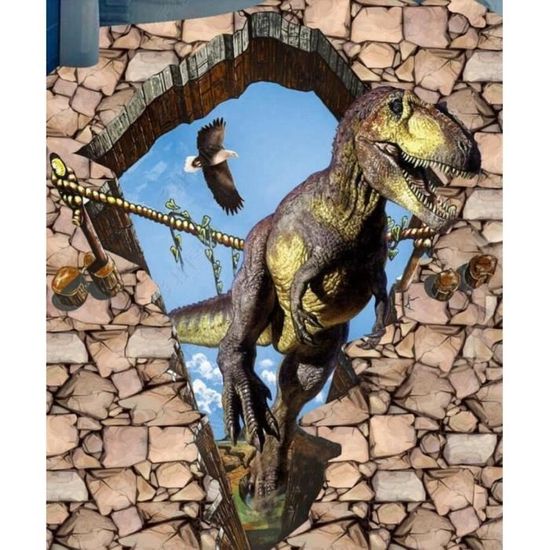 Autocollant Mural Volcan Dinosaure Style Aquarelle - Tissu Vinyle Amovible - Thème Jurassic