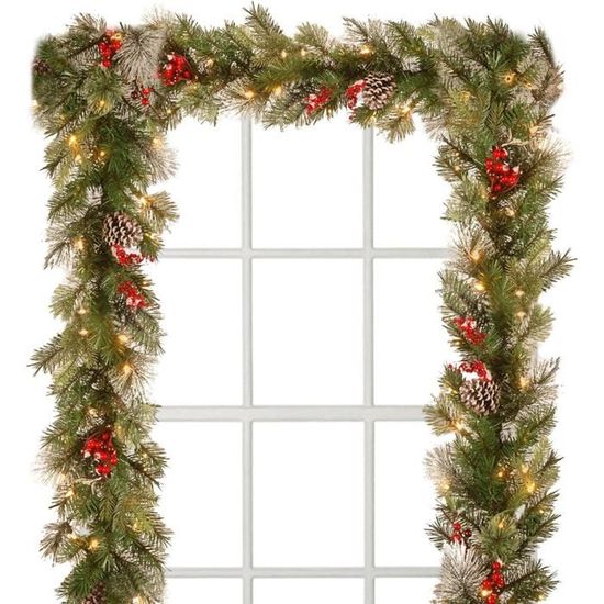 PINE SHINE - Guirlande de Noël pré-éclairée de 9 pieds avec 50 lumières