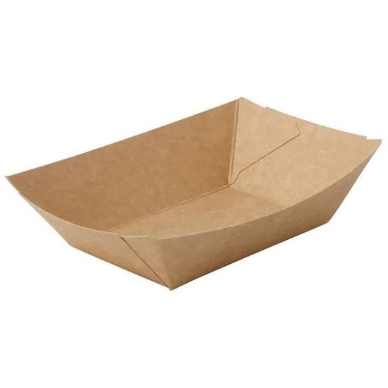 100 Barquettes Alimentaires Jetables En Carton Kraft - Format Bateau 12.5x8.3x3.6 Cm, Écologiques, Pour Frites, Snacks