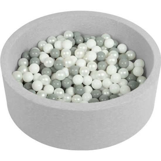 Piscine À Balles SELONIS - Modèle 90x30cm - 200 Balles - Gris Clair/Blanc/Gris/Perle