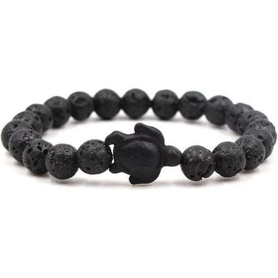 Bracelet En Onyx Et Agate Noire 8 Mm Avec Tortue Turquoise Amérindienne - Neuf Avec étiquettes