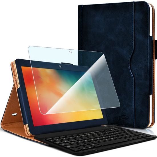 Clavier AZERTY Bluetooth + étui Protection Karylax Pour Lenovo Tab K10 TB-X6C6F 10.3” – Bleu Foncé