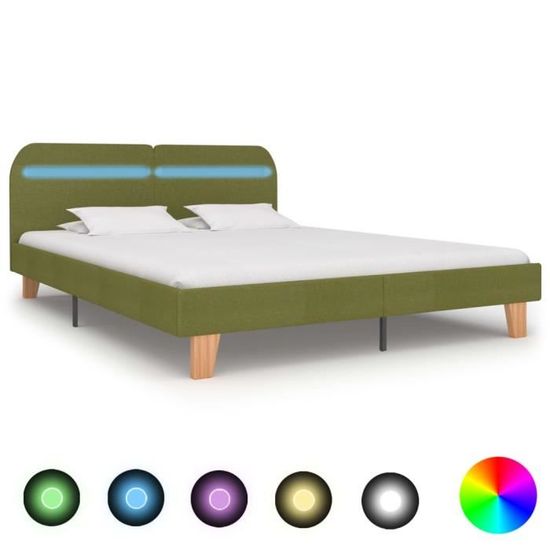 SUC Cadre de lit avec LED Vert Tissu 160 x 200 cm 1 sucrecris 1