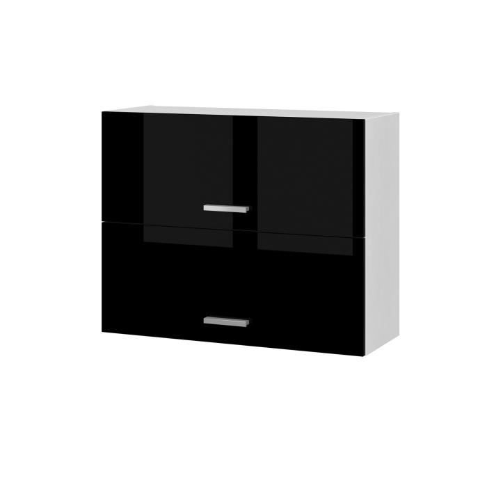 EXTRA - Meuble haut de cuisine L 80cm 2 Portes à projection - Noir Laqué