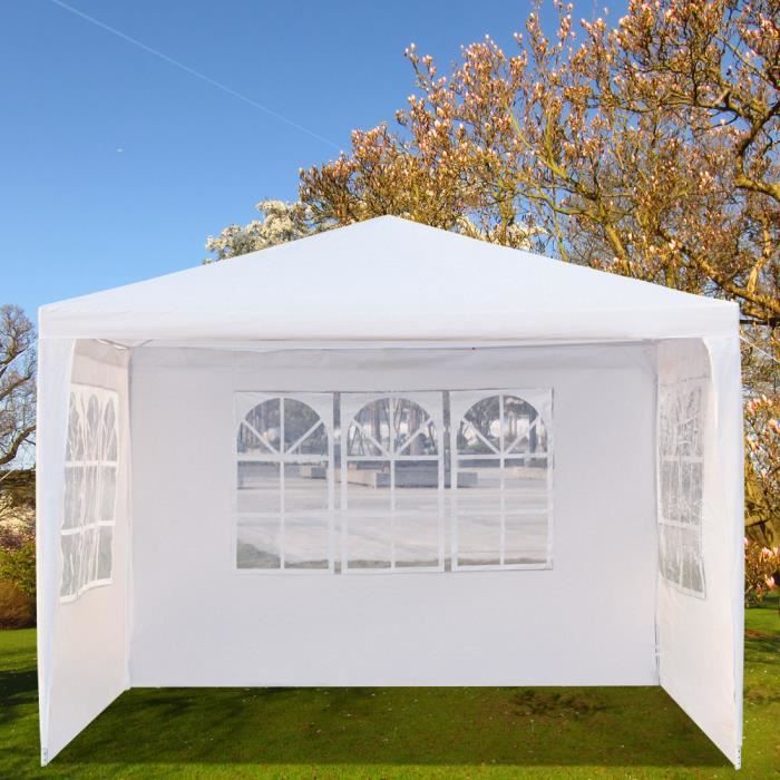 Tonnelle de Jardin Tente Réception Pavillon Aluminium, 3x6m avec 4 Parois Latérales - Blanc