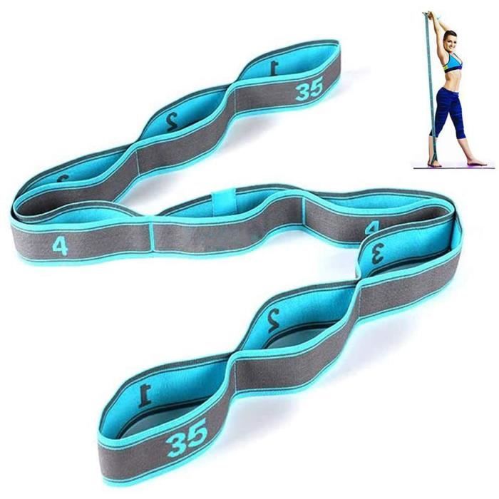 Bande de Yoga Stretch - Avec 9 bandes - Adultes Bande de Résistance élastique Pour le Fitness, le Pilates, la physiothérapie (Bleu)