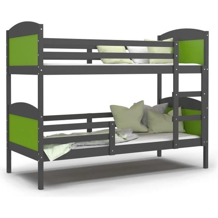 LIT SUPERPOSE MATI 90x190 GRIS VERT Livré avec sommiers.
