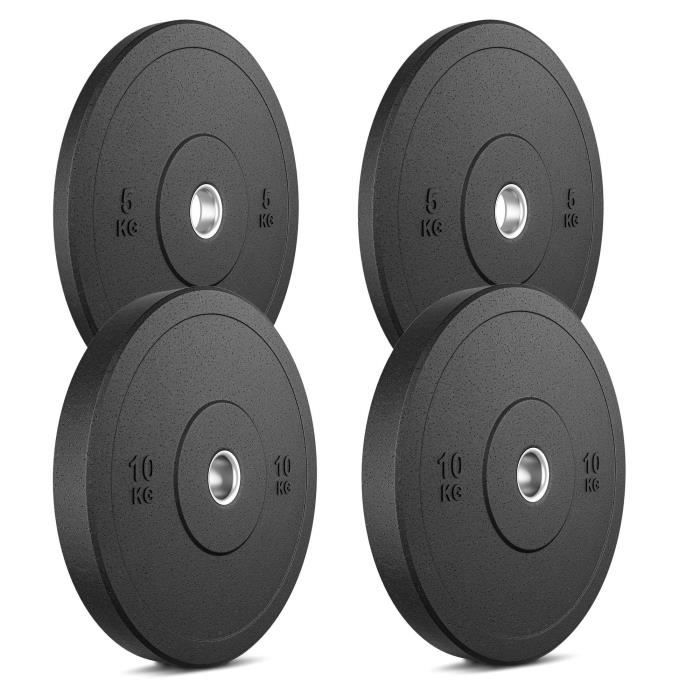 Marbo Sport Bumper Plates Plaques de poids en caoutchouc solide Set 30 kg / 2 x 10 kg + 2 x 5 kg / ø50 / 51 mm