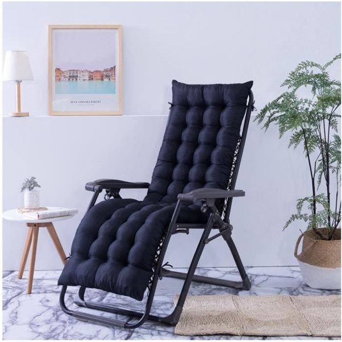 Coussin Bain de Soleil Jardin Pliable Anti-Dérapant Coussin Chaise Longue Epais Confort,48x160cm,Noir