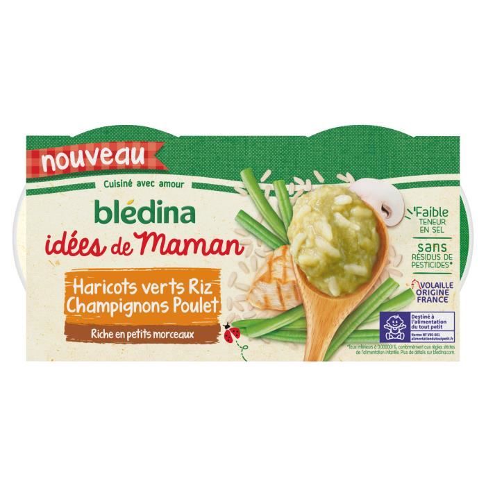 BLEDINA Les idées de maman Haricots verts Riz Champignons Poulet 2x200g