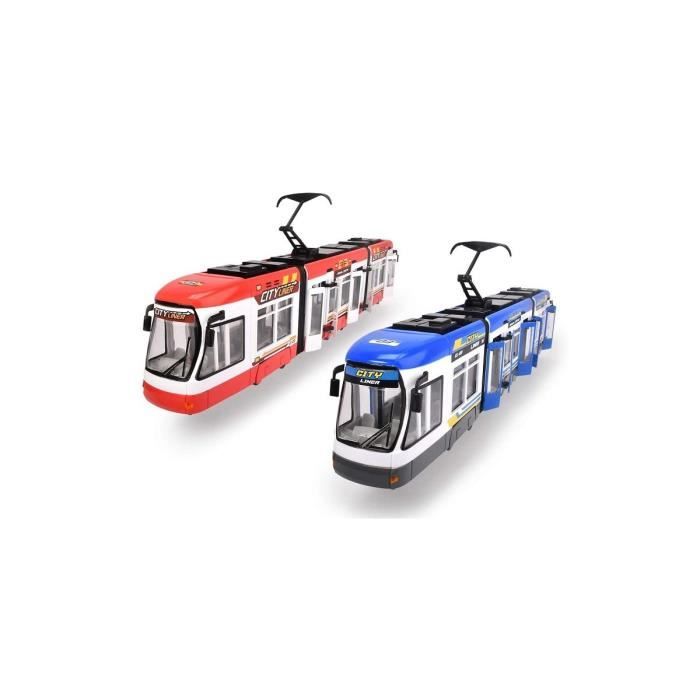 Tramway roues libres portes ouvrantes 46 cm Transport City Train de ville Vehicule Livre a l unite coloris bleu ou rouge