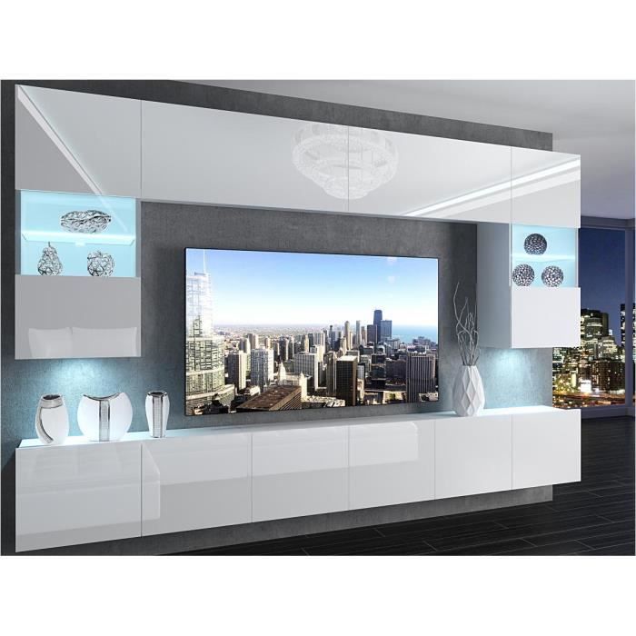 PRINS - Ensemble meubles TV avec LED - Unité murale - Largeur 300cm - Mur TV à suspendre - Blanc