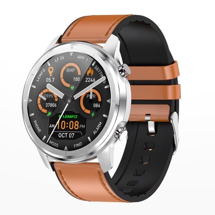 Montre Connectée Homme LEMFO LF26 HD IPS Sport Surveillance De La Santé Écran Couleur Bracelet Intelligent - Argent - Brun