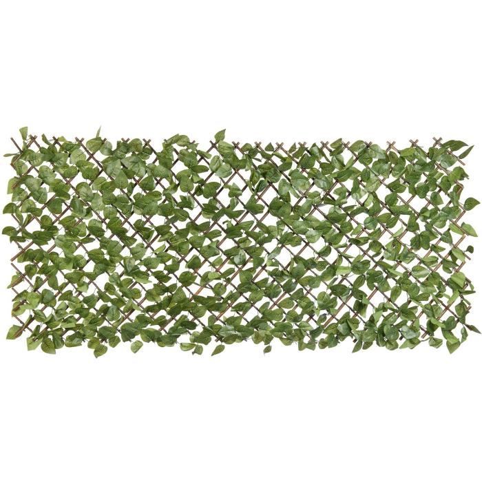 Treillis extensible en osier avec feuillage PE Laurier palme 180 x 90 cm - Nature Vert