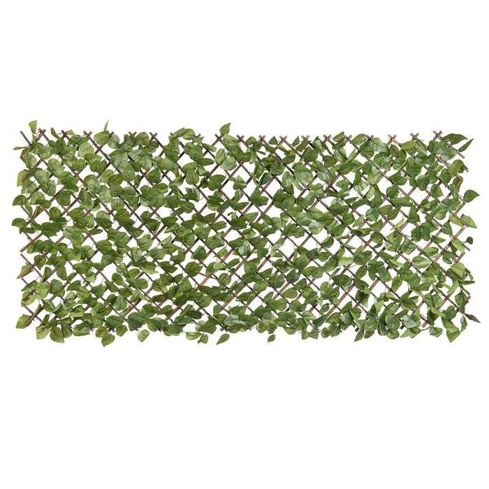 Treillis extensible en osier avec feuillage PE Laurier palme 180 x 90 cm - Nature Vert
