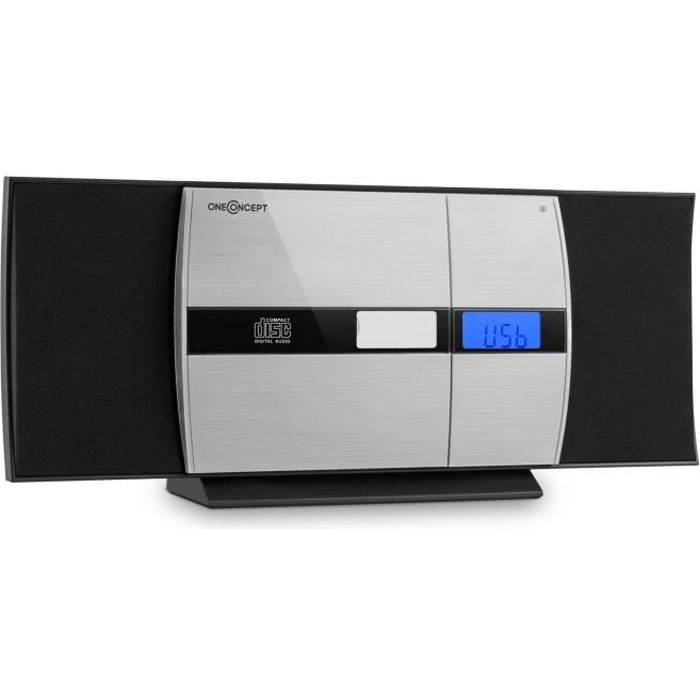 oneConcept V-15-BT Mini chaîne HiFi stéréo avec Bluetooth (lecteur CD, port USB, AUX, réveil, égaliseur, montage mural ) -noir