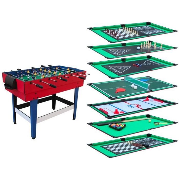 Table Multi-Jeux 12 en 1 avec plateaux de jeux modulables, Billard, Babyfoot, Ping-Pong, Hockey..