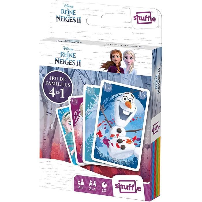 Shuffle Disney La Reine des Neiges 2 Cartes 4 Jeux en 1 : 7 Familles, Paires, Action et Batailles-avec Elsa, Anna, Olaf, Sven,