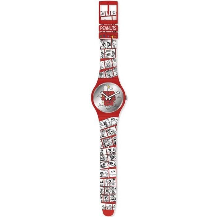 Bracelet silicone / plastique femme - SWATCH - Coffret montre Swatch Peanuts Chomp + gamelle chien Edition de Noël - Couleur de la