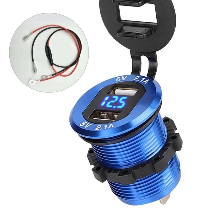 VBESTLIFE chargeur USB moto 12-24V adaptateur secteur allume-cigare double chargeur USB avec voltmètre LED pour moto