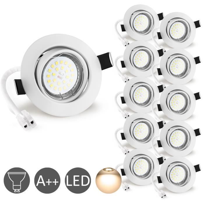 Wowatt 10 X LED Spots Encastrables Gu10 Blanc 6W Equi 50W Plafonnier Encastré Intérieur 2800K Blanc Chaud 600lm Orientable 220V Rond