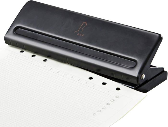 Perforatrice 6 Trous Réglable – Pour Formats A4, A5, B5, Etc. – Capacité 6 Feuilles – Avec Bac à Déchets – Métal Et Plastique