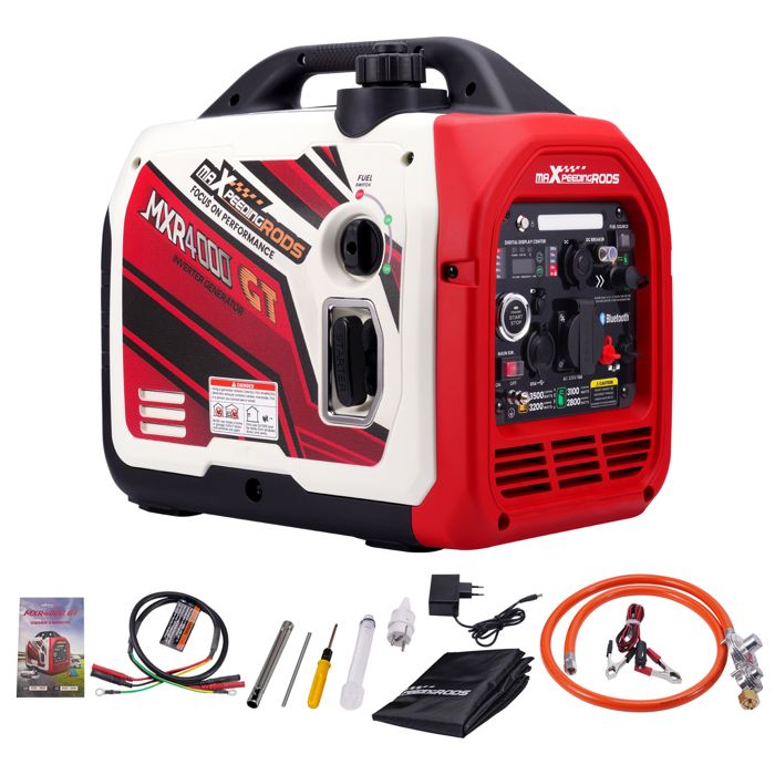 Groupe électrogène Inverter 3500W Générateur LPG/essence Silencieux E-Start+Bluetooth pour Camping car