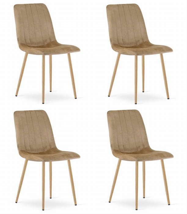 Chaises de salle à manger - MADAME MEUBLE - LAVA - Lot de 4 - Velours beige - Pieds métal bois
