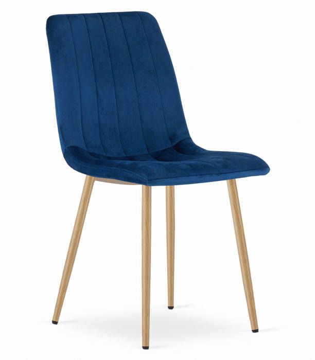 Chaise en velours - MADAME MEUBLE - LAVA - Bleu royal - Design rétro - Pieds métal bois