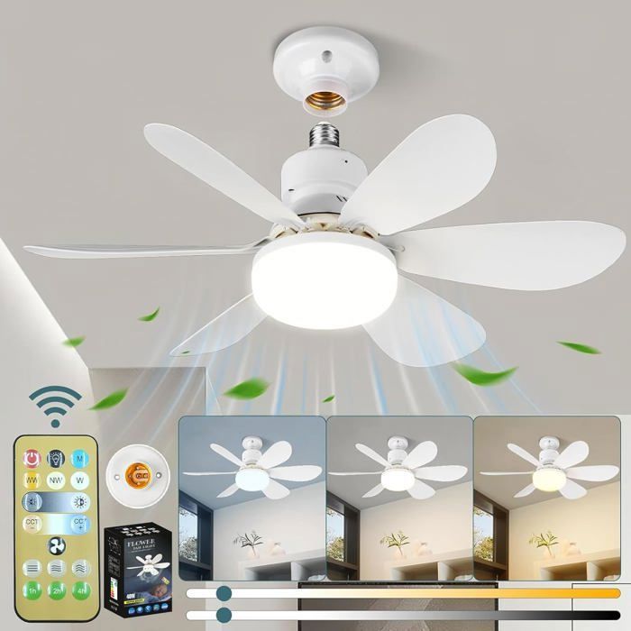 Ventilateur Silencieux Plafond 40W Lampe Ventilateur Plafond avec Douille E27 Silencieux pour Salon Chambre Coucher (52cm) - Beijiyi