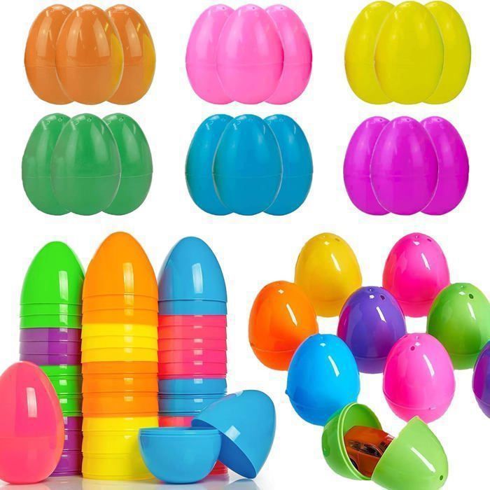 JOYIN Lot de 36 œufs de Pâques en plastique imprimés lumineux, plus de 8,9 cm de haut, œufs vides à remplir pour la chasse de Pâques, les paniers de remplissage, les fournitures