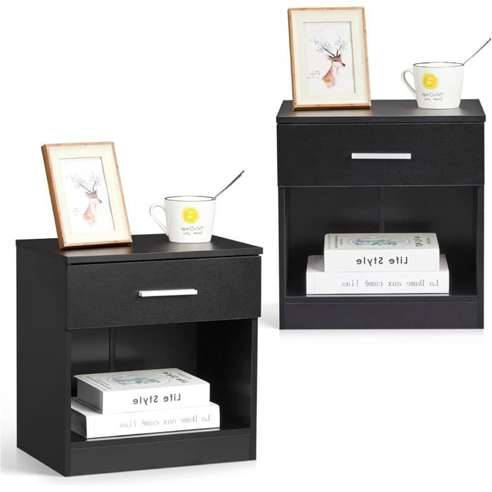 Table de Chevet Lot de 2 Table de Nuit Commode Chambre avec 1 Tiroir Convient pour Salon Chambre 39 x 29 x 41 cm Noir Table de Chevet Lot de 2 Table de Nuit Commode Chambre avec 1 Tiroir Convient pour Salon Chambre 39 x 29 x 41 cm Noir