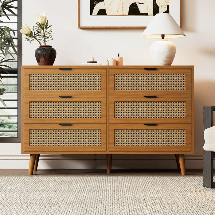 Commode 6 tiroirs en bois Poignées métalliques Noyer 120×76 5×40 cm Commode 6 tiroirs en bois Poignées métalliques Noyer 120×76 5×40 cm