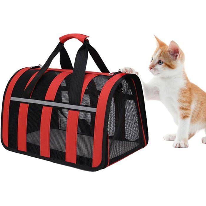 Sac de Transport pour Chat avec Matelas - Rouge - Respirant et Pliable (40x27x24 cm) rouge CAISSE DE TRANSPORT