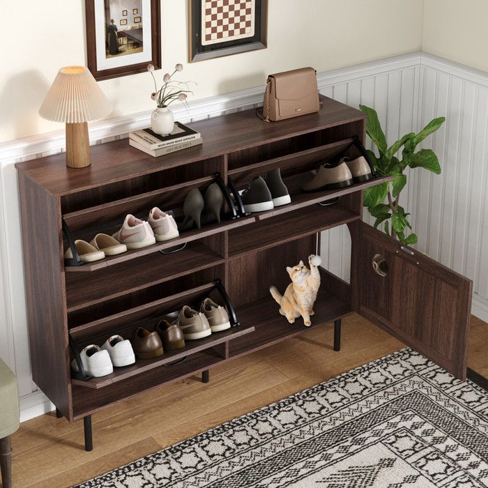 Meuble a chaussures 120×28×92 cm avec étagère pour jouets pour animaux Armoire à chaussures étroite à 3 portes