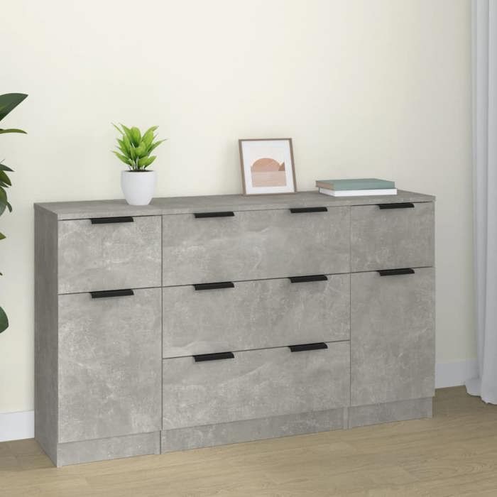 SALE 2025Buffets bahut vaisselier - Ensemble de buffets - Lot de 3 - Gris béton - bois dingénierie 49 76 Kg 9626