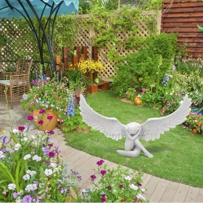 Ange De Jardin En Résine – Décoration, Taille 25x25cm, état Neuf (sans Boîte)