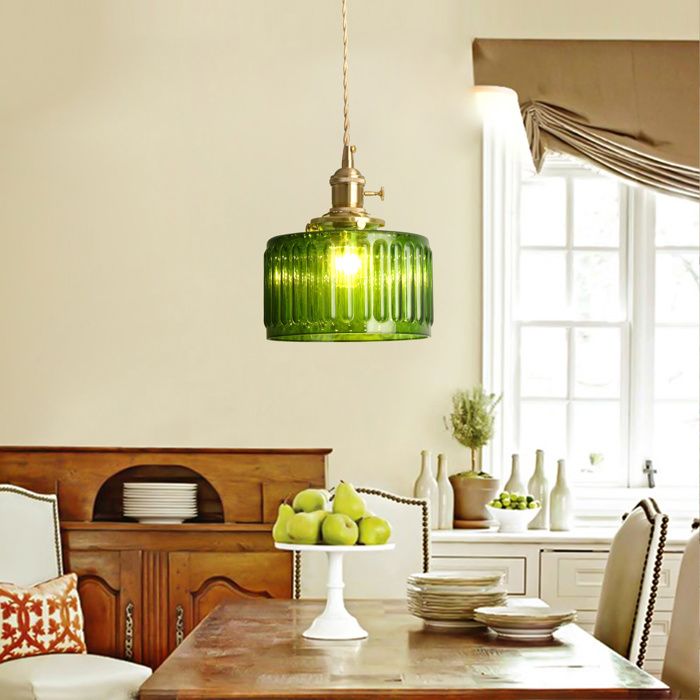 Suspension vintage en verre vert Lustre rétro Lampe suspendue Plafonnier