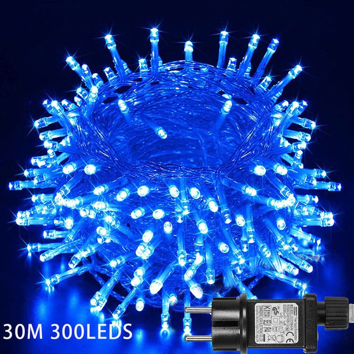 Guirlande Lumineuse Noël 10m 500 LED - Effet Cascade Bleu, 9 Modes, étanche IP44 Pour Extérieur