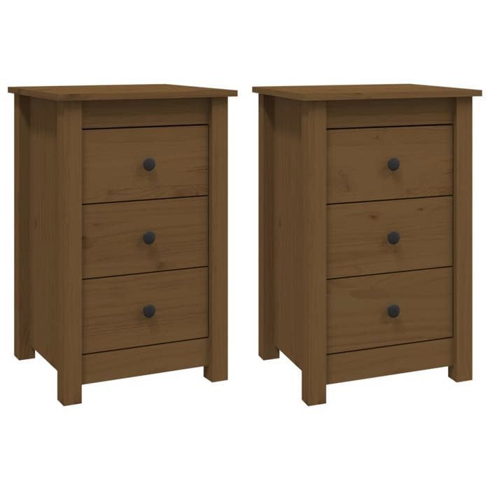 JILLS - Ensemble de 2 armoires de chevet Tables de chevet Lot de 2 - Marron miel 40x35x61 5cm Pin solide OCT51990996