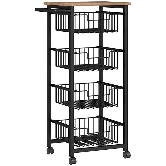 Chariot de rangement à roulettes avec plan de travail 4 paniers extensibles en acier desserte roulante pour bureau 495x31x91 cm